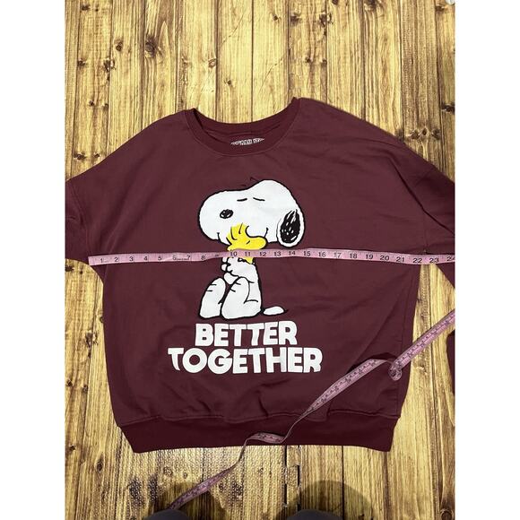 Peanuts Womens Sweatshirt Size L Burgundy Round Neck Better Together Print - Picture 9 of 9